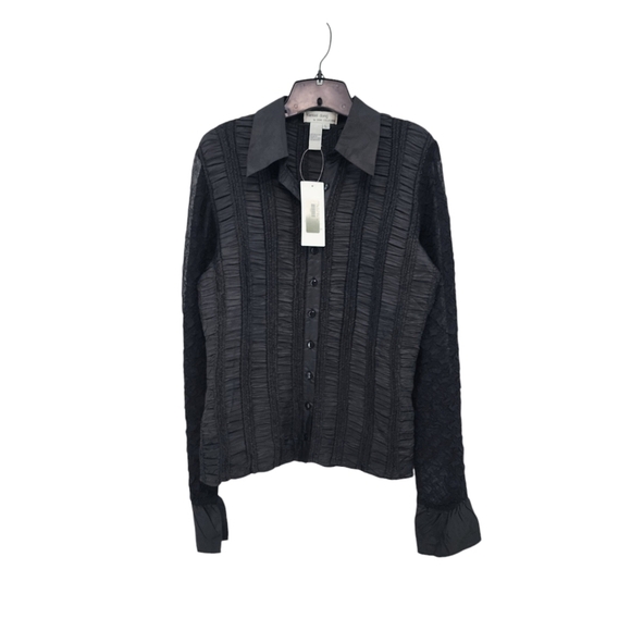 Samuel Dong Women's Retro Textured Crinkle Button Front Lightweight Top - L - Picture 1 of 8